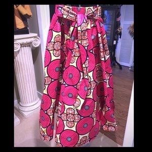 Pink & Yellow African Prink Maxi Skirt